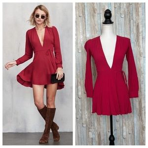 Reformation XSP Cherry Bomb Red Petites Leslie Micro Mini Wrap Dress Plunge Neck